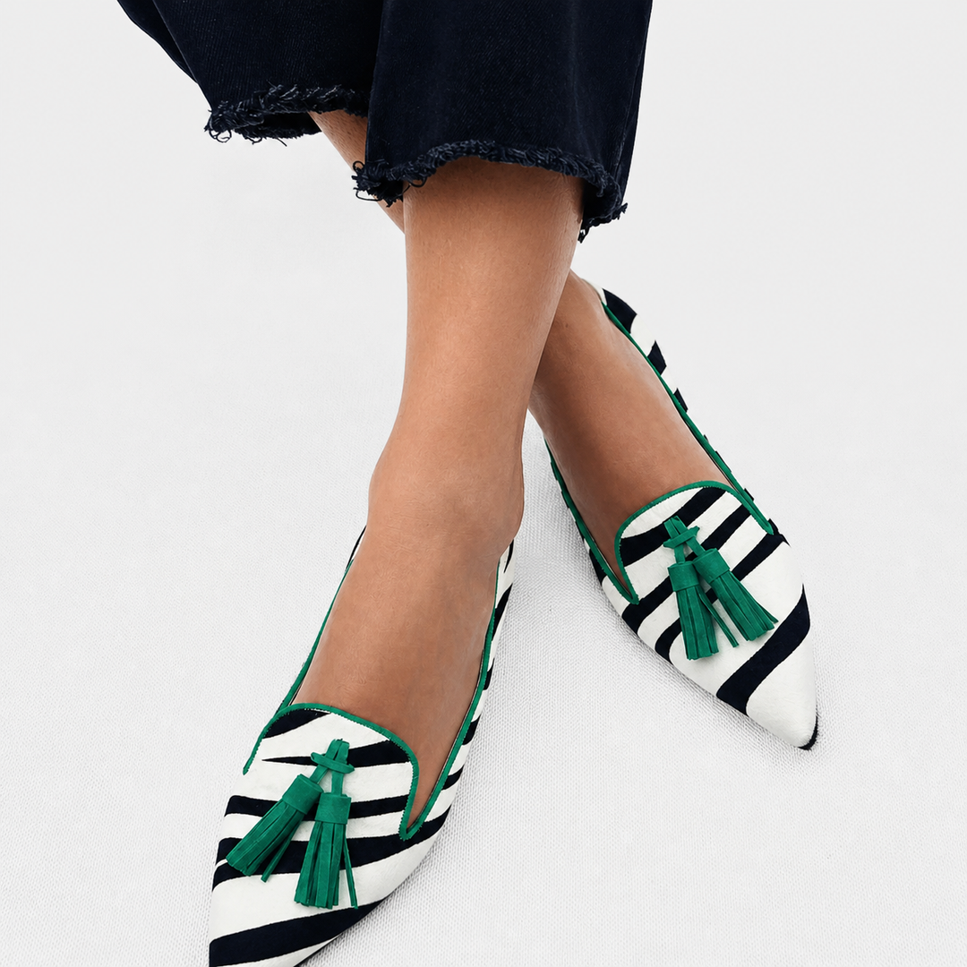 Henriette | Grüne Zebra-Loafer