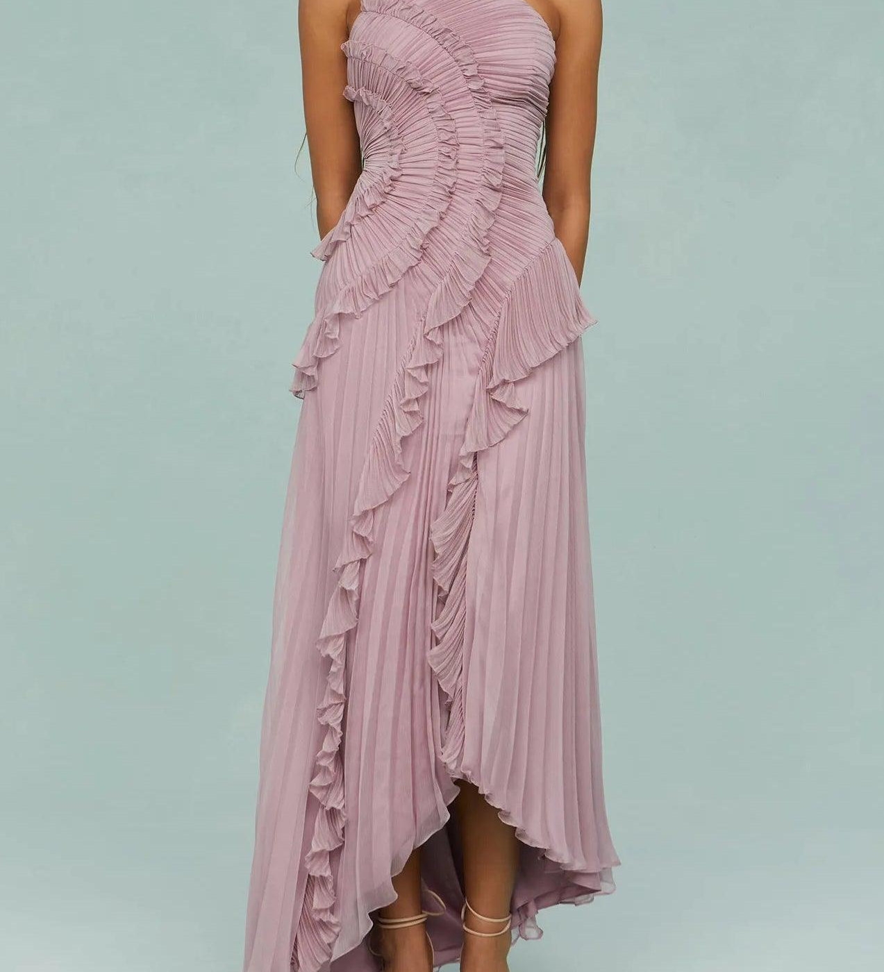 Juna | Langes Kleid mit plissierten Trägern und Schlitz