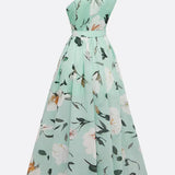 Amelie | Maxikleid Chiffon mit Blumenmuster mit freien Schultern hellgrün