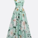 Amelie | Maxikleid Chiffon mit Blumenmuster mit freien Schultern hellgrün