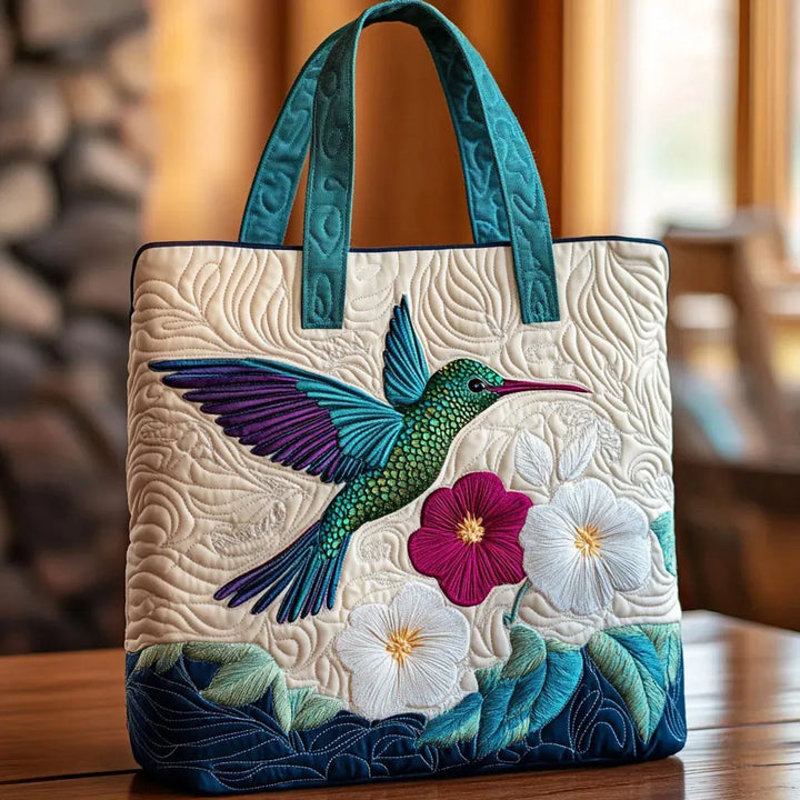 Blumen Quilted Tasche Kolibri und weiße Blume – Zwei Größen