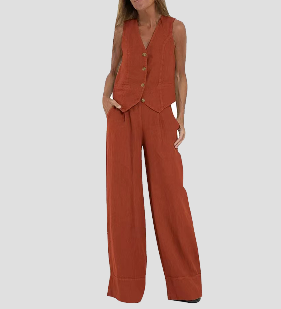 Rose | Set aus geknöpfter Weste und weiter Hose