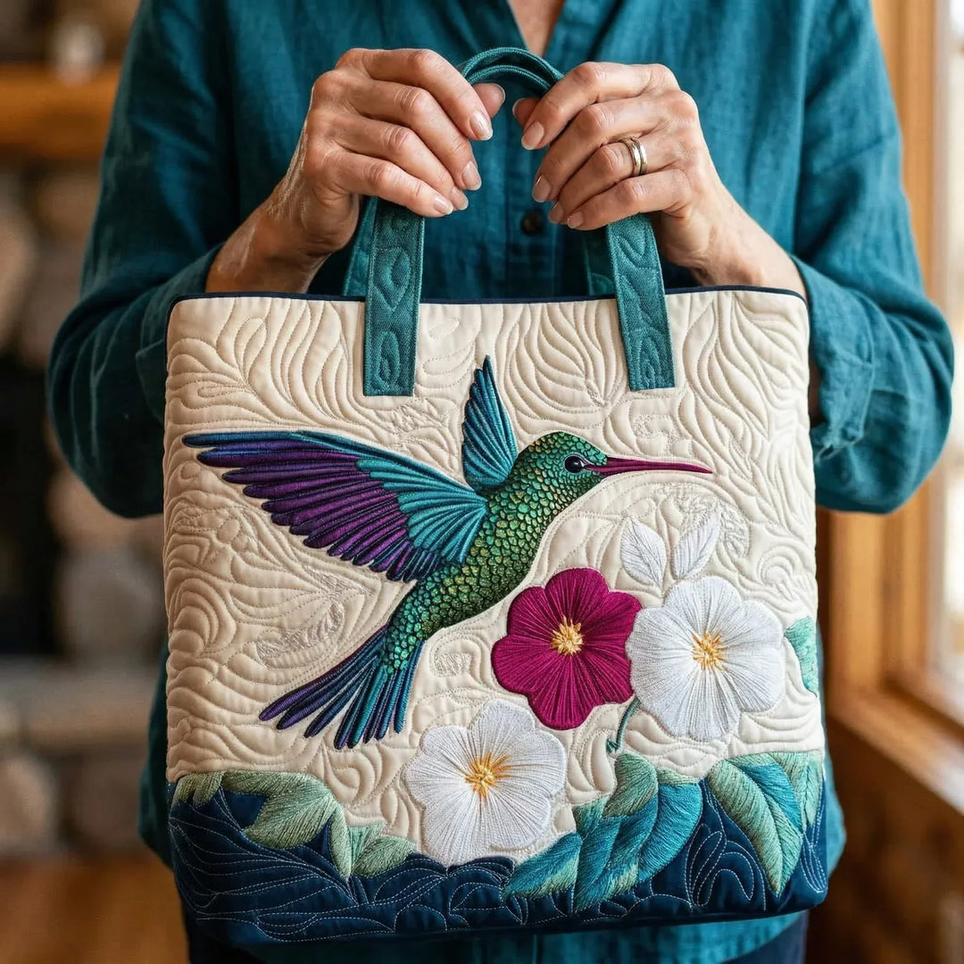 Blumen Quilted Tasche Kolibri und weiße Blume – Zwei Größen