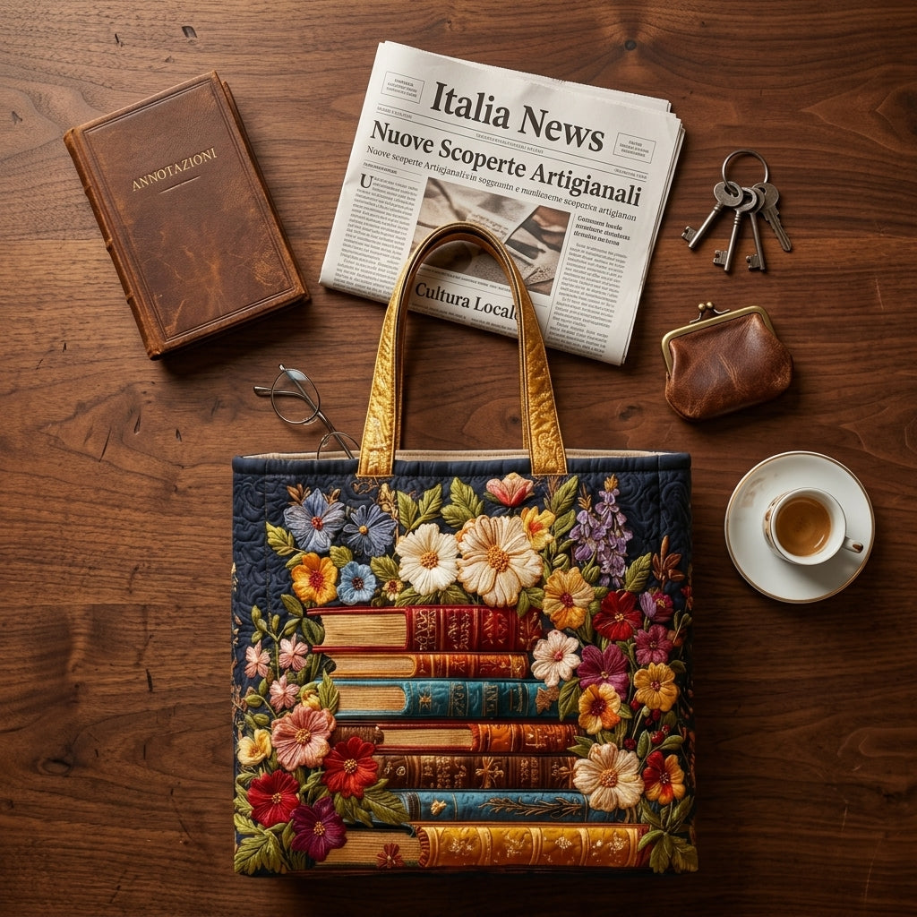 Quilted Tasche mit Blumenmuster und Büchern – Für Buchliebhaber