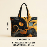 Gepolsterte Tasche mit geheimnisvollem Katzenmotiv – Geräumig und Leicht