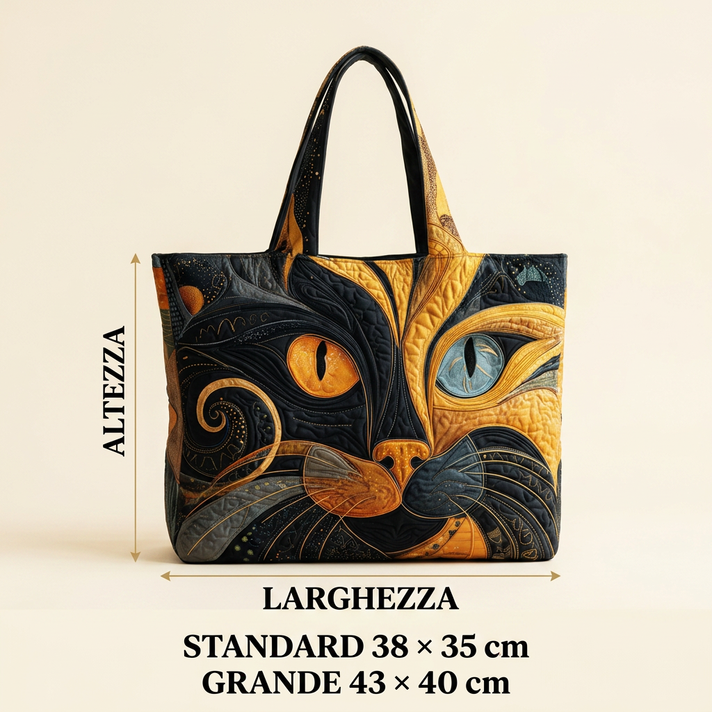 Gepolsterte Tasche mit geheimnisvollem Katzenmotiv – Geräumig und Leicht