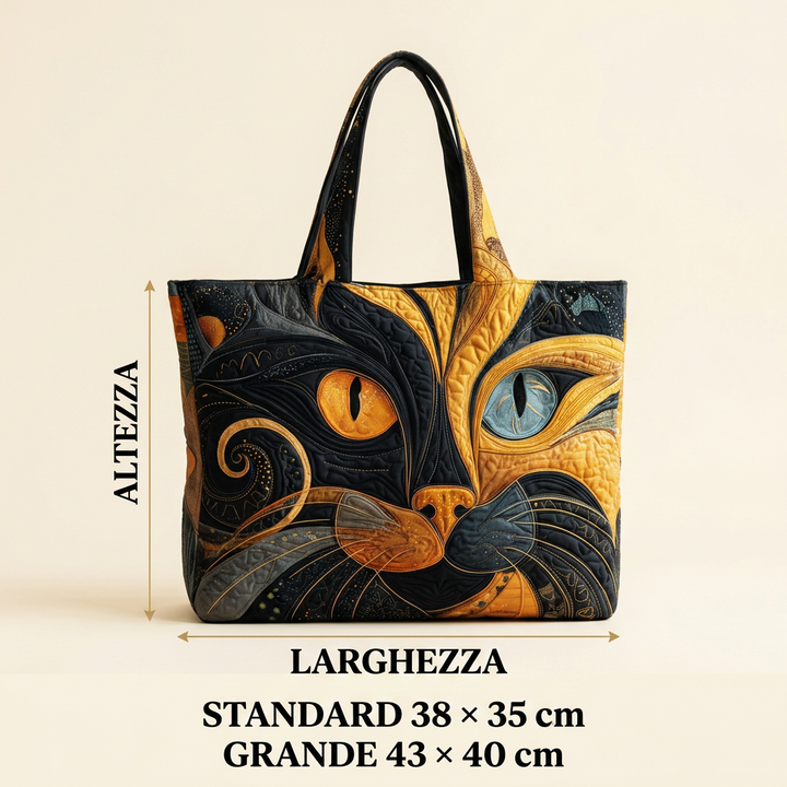 Gepolsterte Tasche mit geheimnisvollem Katzenmotiv – Geräumig und Leicht