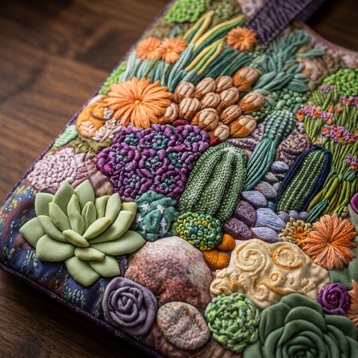Blumen Quilt Tasche mit Sukkulenten-Motiv – Zwei Größen