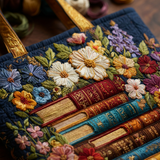 Quilted Tasche mit Blumenmuster und Büchern – Für Buchliebhaber