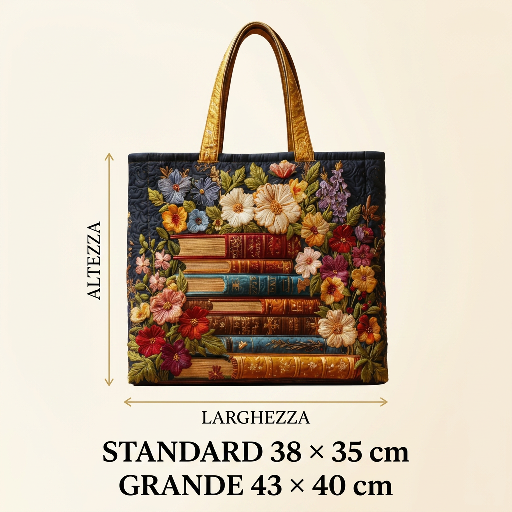 Quilted Tasche mit Blumenmuster und Büchern – Für Buchliebhaber