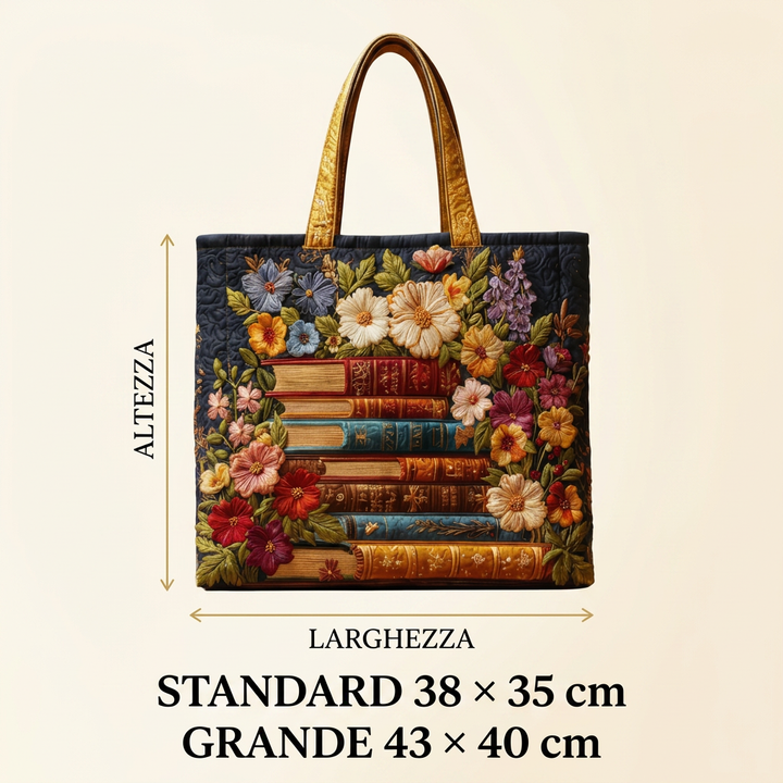 Quilted Tasche mit Blumenmuster und Büchern – Für Buchliebhaber