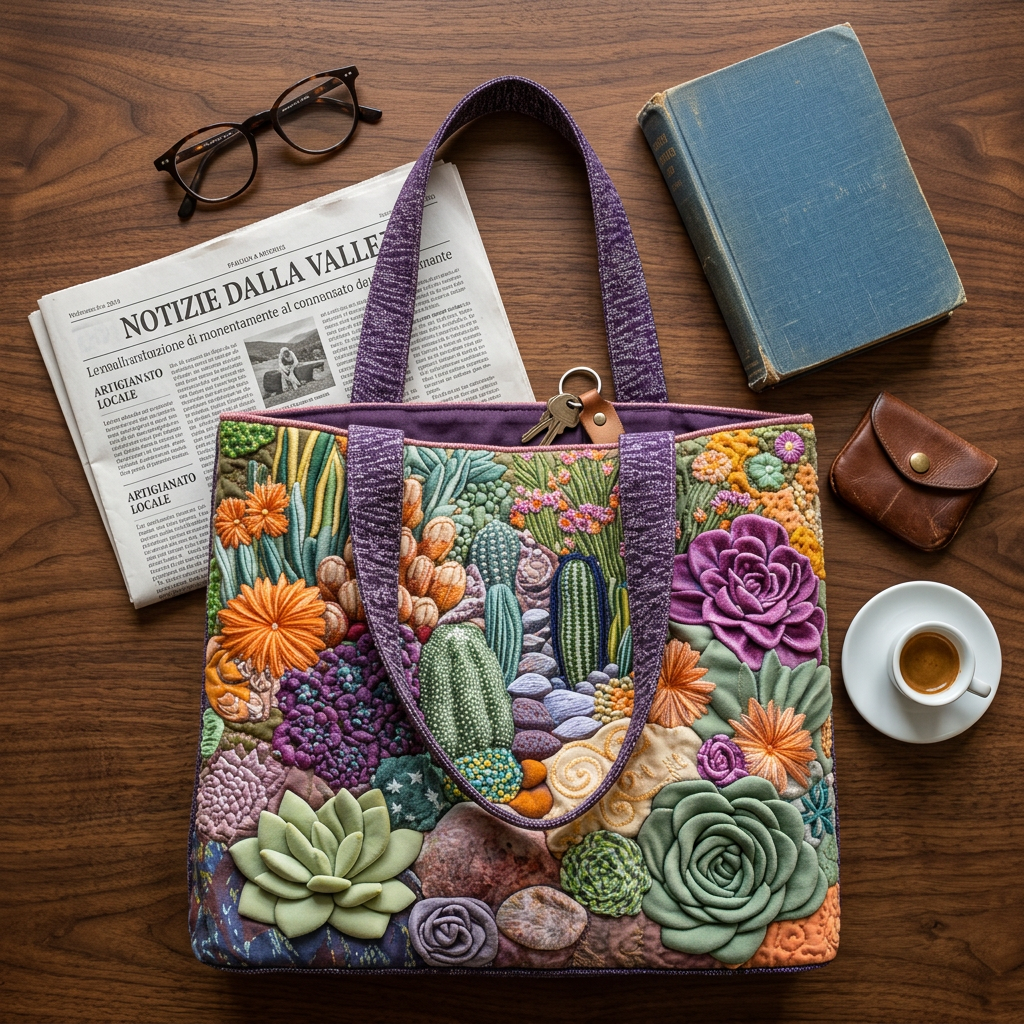 Blumen Quilt Tasche mit Sukkulenten-Motiv – Zwei Größen
