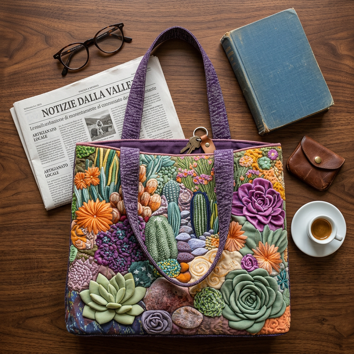 Blumen Quilt Tasche mit Sukkulenten-Motiv – Zwei Größen