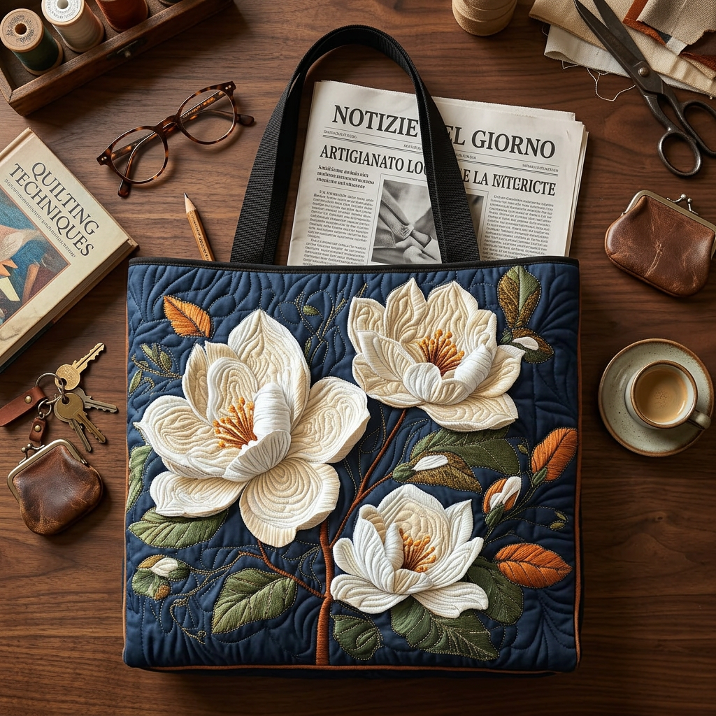 Blumenmuster Stepptasche zarte Magnolie – Zwei Größen