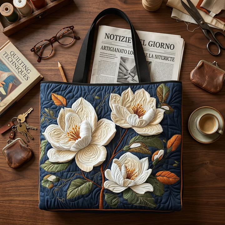Blumenmuster Stepptasche zarte Magnolie – Zwei Größen