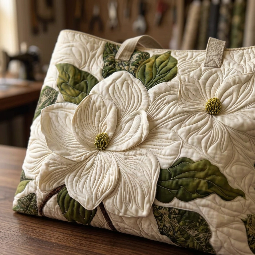 Elegante Handtasche mit weißen Lilien – Geräumig und leicht