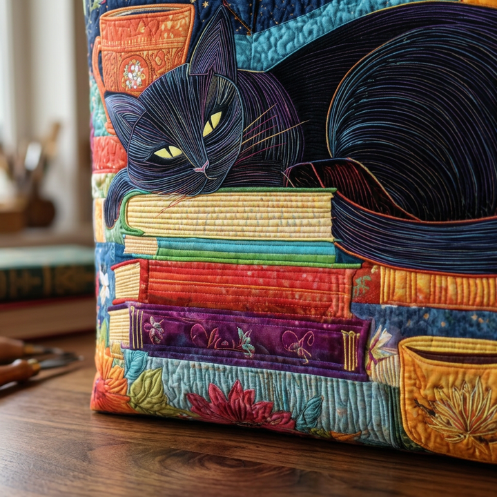 Damentasche mit schwarzer Katze, Büchern und Tassen – Zwei Größen