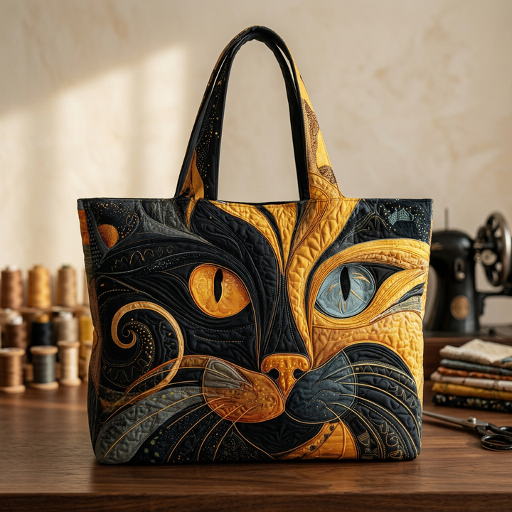 Gepolsterte Tasche mit geheimnisvollem Katzenmotiv – Geräumig und Leicht