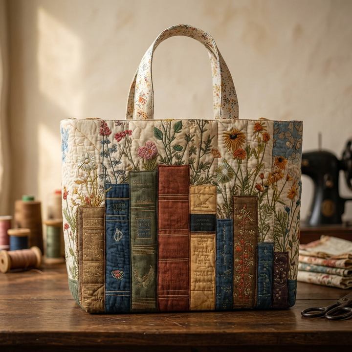 Gepolsterte Tasche Bücher und Blumen – Für Bücherliebhaber