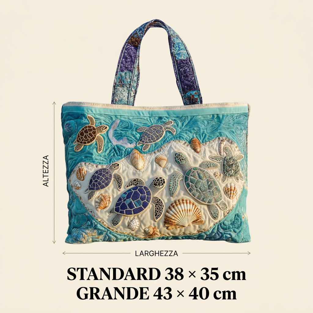 Kunstvoll gestepptes Taschenmuster Schildkröten – Zwei Größen