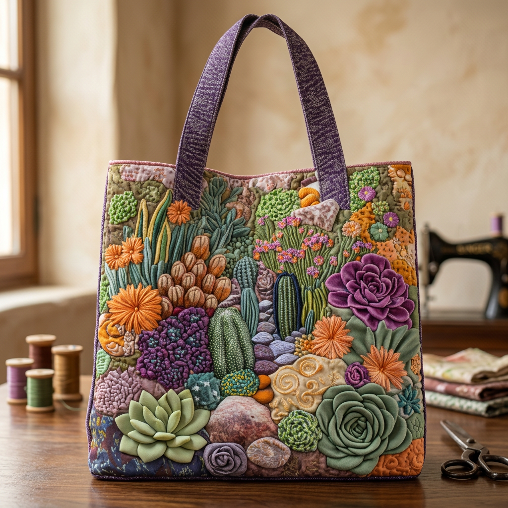 Blumen Quilt Tasche mit Sukkulenten-Motiv – Zwei Größen