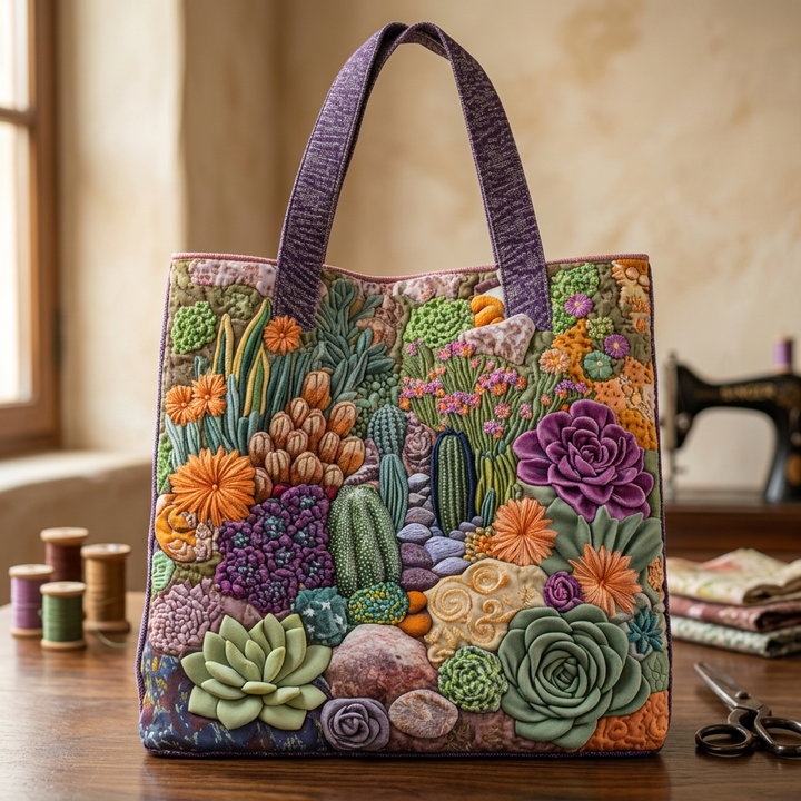 Blumen Quilt Tasche mit Sukkulenten-Motiv – Zwei Größen